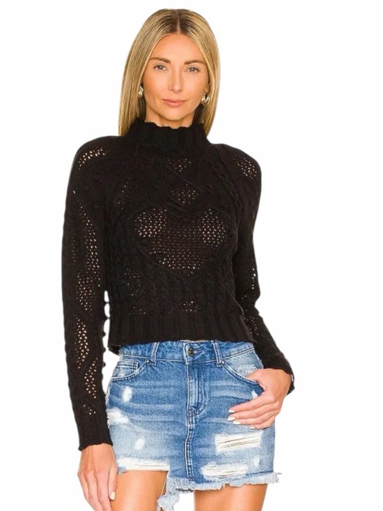 Free People Sweaters - Free People Reina Black Cable Knit Mock Neck Pullover Sweater Size XS